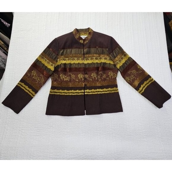 Danny & Nicole Jacket Women's Size 16P Boho Brown Long Sleeve Button Up Blazer - Picture 1 of 12